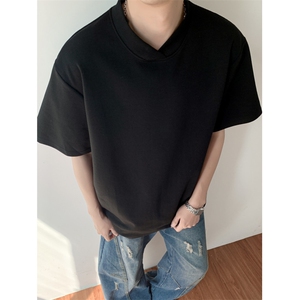 短袖t恤男潮牌夏季宽松五分袖红潮流ins上衣T0122-P40图片