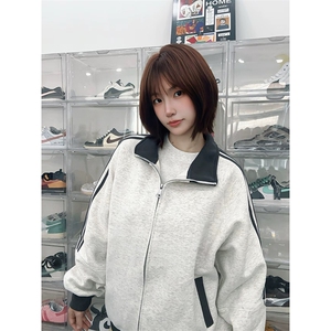 抖音得物高品质 美式高街重磅结构设计拼接织带立领卫衣外套 CM42图片