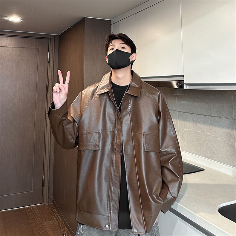 皮衣男士韩版潮流高街帅百搭宽松2024秋冬季ins新款外套W5866-P72，男装皮衣，星座412-3