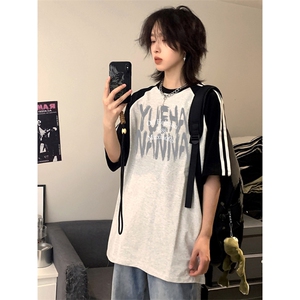 2025美式220克三条杠撞色短袖T恤网图C403A-ZST2615特P25,矮个子女生穿搭145-150微胖夏季图片