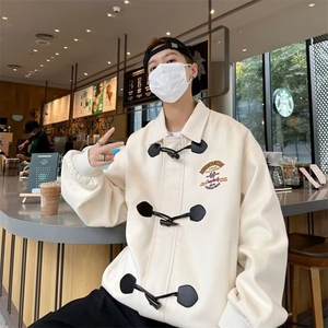 牛角扣刺绣棒球服外套男秋冬美式复古学院风夹克棉服男图片