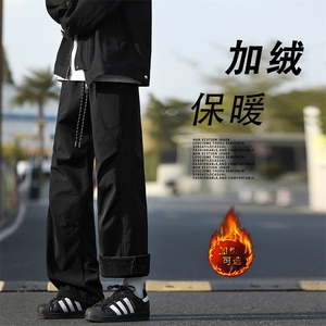 美式褶皱加绒休闲裤高街宽松直筒保暖阔腿裤子JRTP11:3059.9图片