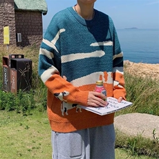 秋冬条纹针织衫高级感内搭打底衫男春季毛衫情侣宽松毛衣MM45，男装针织衫/毛衣，星座1116A-1（原606A）