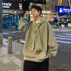 交叉领带设计重磅420克宽松连帽卫衣XZ225-3-WY12-P75控105，男装卫衣，星座225-3