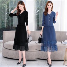 2021年气质显瘦有女人味的假两件套毛衣连衣裙，女装连衣裙，金典明美