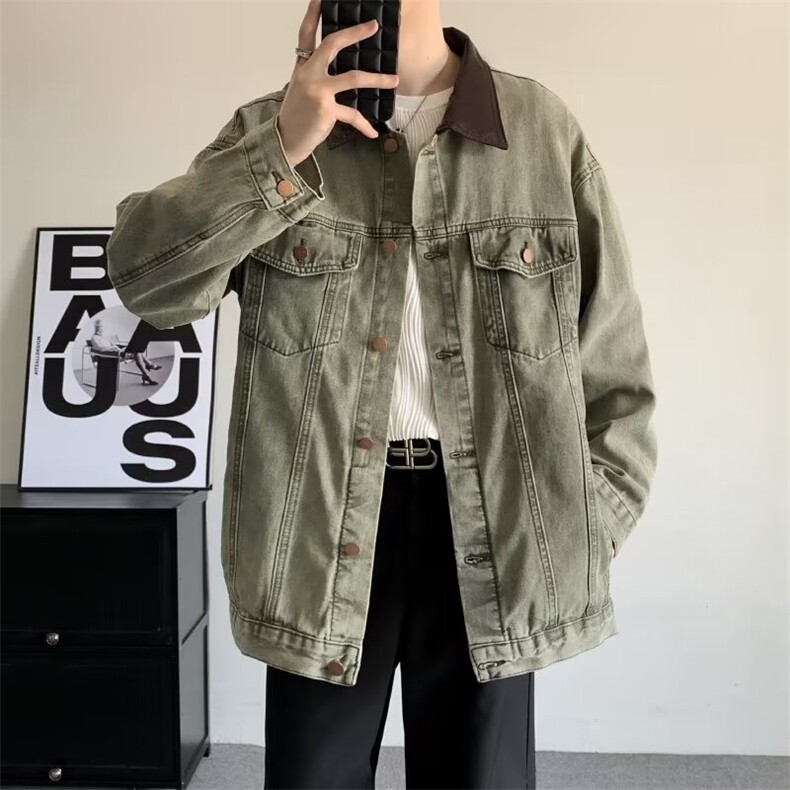 抖音品质港风春款男牛仔夹克皮领休闲外套JK0003P70,男装夹克,星座1013-1