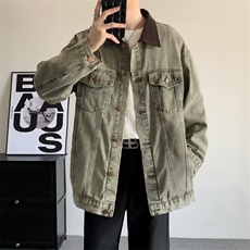 抖音品质港风春款男牛仔夹克皮领休闲外套JK0003P70，男装夹克，星座1013-1