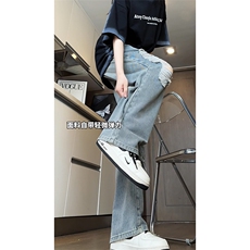 美式破洞直筒牛仔裤潮流宽松休闲hiphop高街百搭裤子K547TP45控68，男装牛仔裤，电商A102B