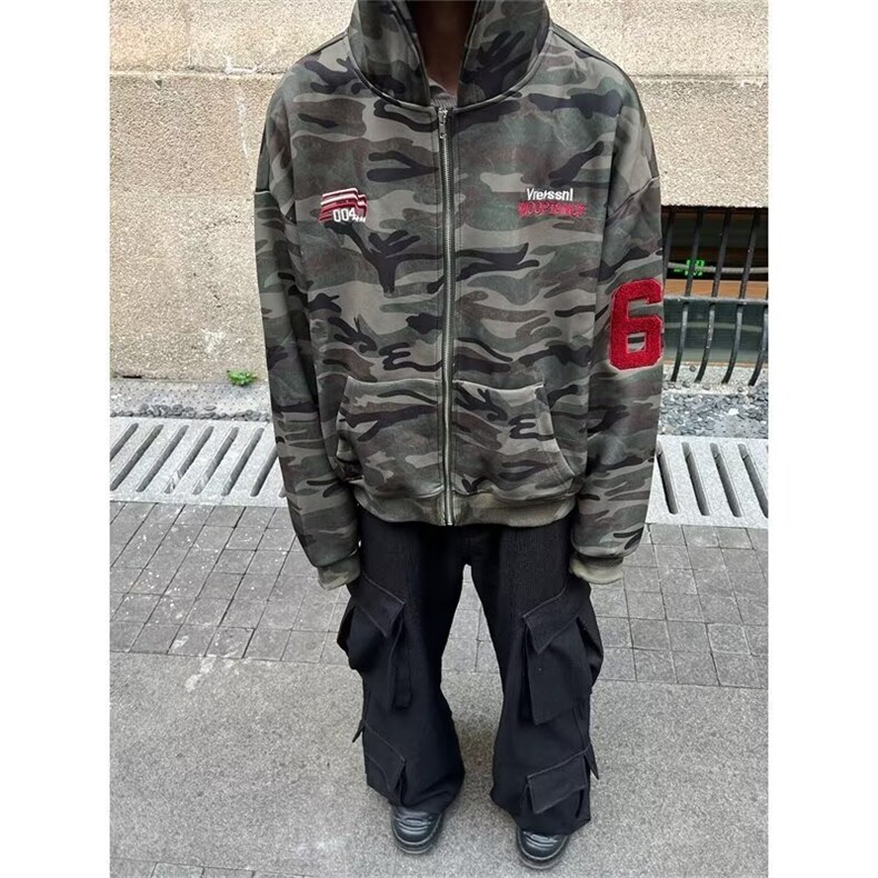 日系文艺后背迷彩开衫连帽卫衣外套男女秋季情侣装拉链上衣百搭,女装短外套,星座601-1