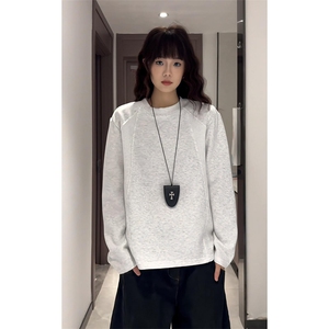 抖音得物高品质美式高街重磅曼巴棉cleanfit螺纹拼接卫衣长袖T恤图片