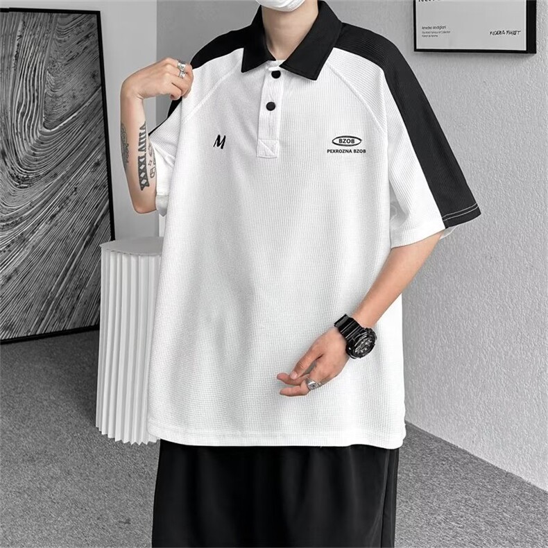 华夫格拼接短袖T恤男polo衫潮牌宽松插肩半袖上衣1001-1-PT81-p33，男装Polo衫，星座1001-1