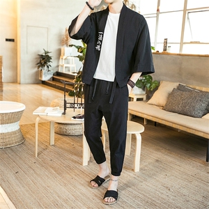 夏季 风道袍男短袖汉服古风潮开衫汉服防晒衣套装  TZ01/P85图片