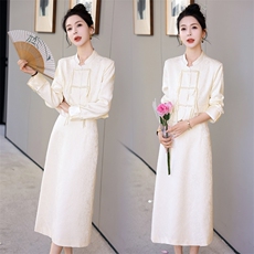 新中式套装女春新款高端复古盘扣改良唐装半身裙两件套，女装套装/套裙，丽美静依