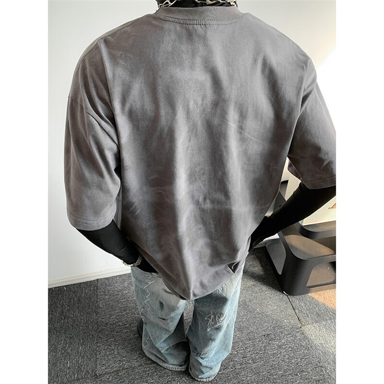 抖音得物高品质二开240克美式高街复古做旧潮牌扎染印花短袖T恤,男装T恤,电商A486