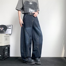 弯刀牛仔裤男款夏季美式高街宽松痞帅廓形阔腿长裤子RK2929-P51，男装牛仔裤，星座412-2