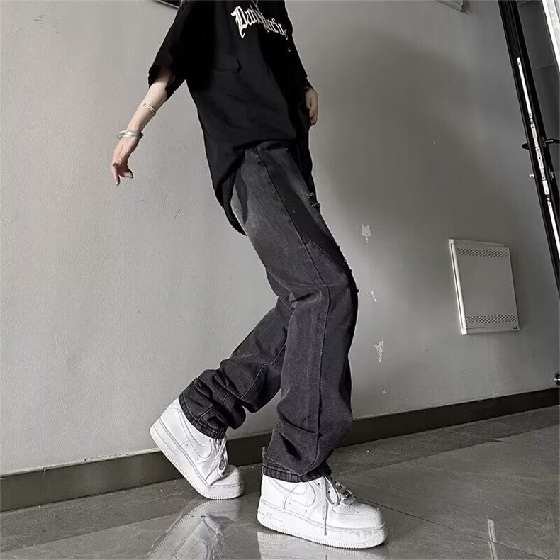 欧美vibe风高街破洞补丁拼接牛仔裤男女春秋季新款青少年炸街裤子,男装牛仔裤,星座506A