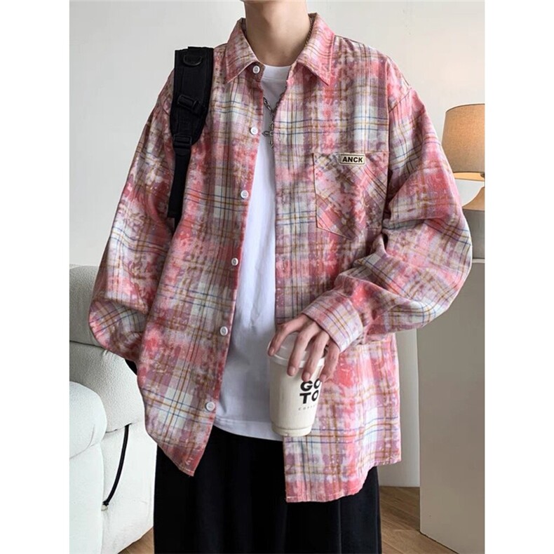美式复古做旧扎染长袖衬衫男女春秋款情侣衬衣外套CS336-P45,男装衬衫,星座208-5
