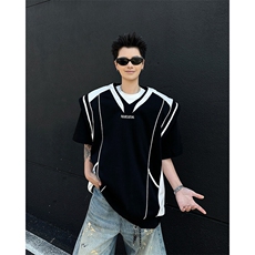 现货！25男士撞色设计感垫肩假两件短袖T恤DX185-P78，男装T恤，电商B288