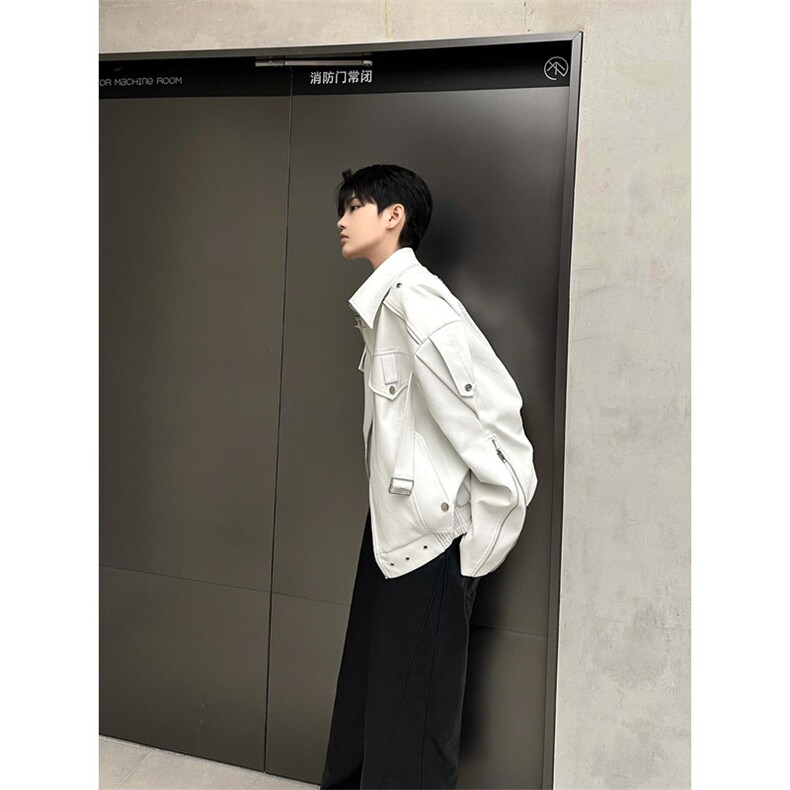 短款皮衣外套男潮高级感小众机车服美式高街痞帅工装夹克JK8505,男装夹克,星座1116A（原606A-3）