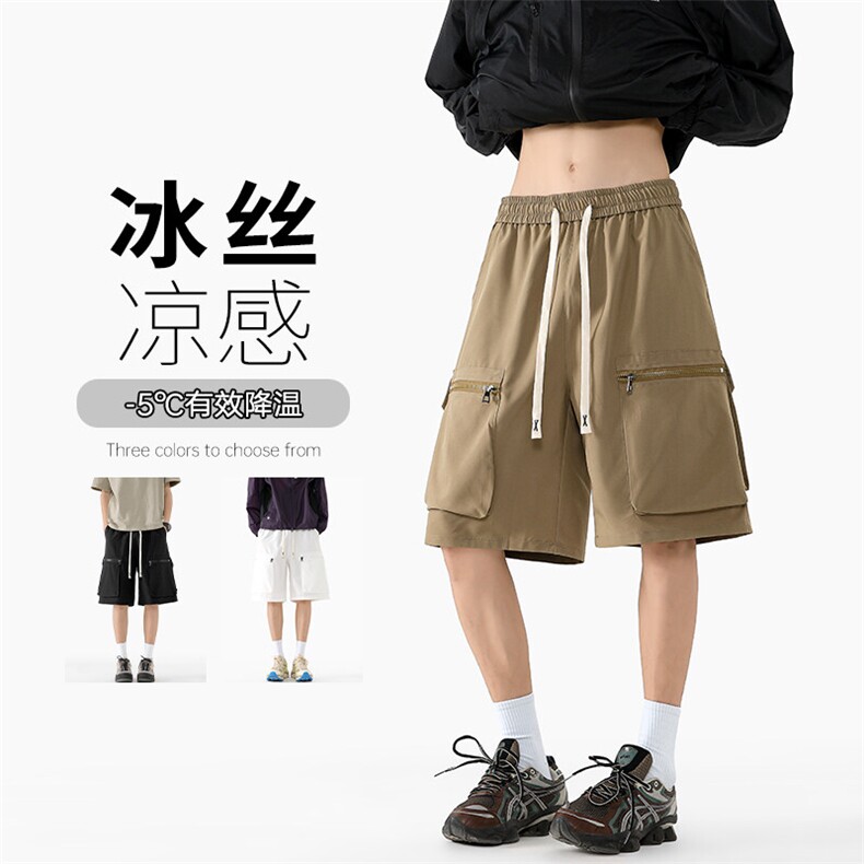 特批P30无差价夏季复古拉链大口袋凉感冰丝大码五分短裤男DK5811,男装休闲裤,电商A001