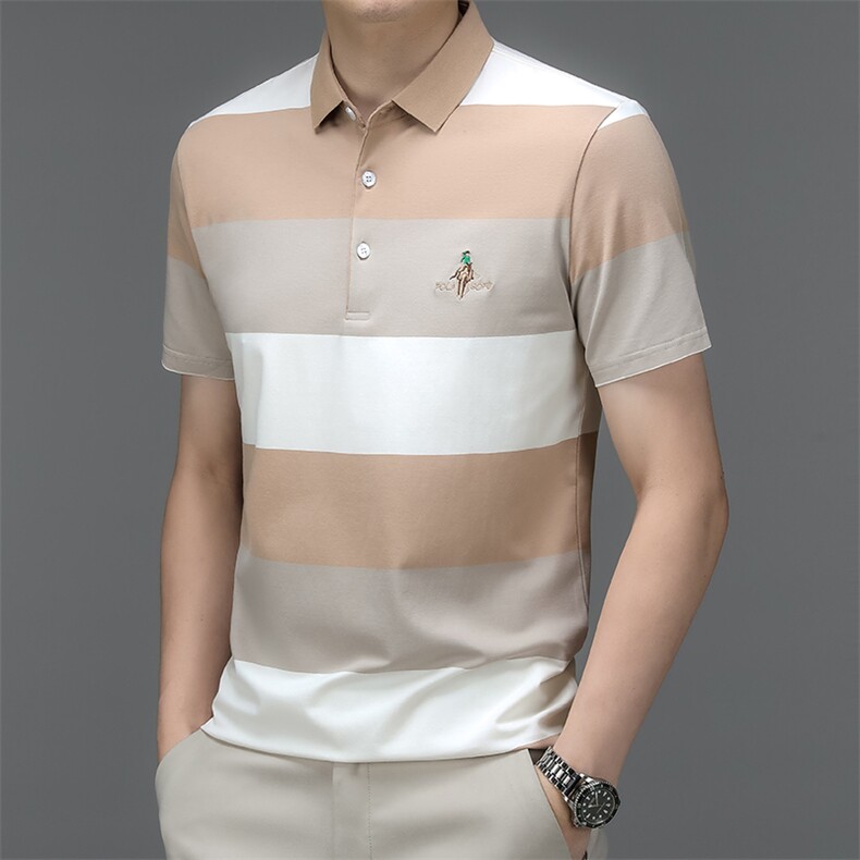 条纹短袖POLO衫男装中年2023新款夏季翻领t恤休闲半袖男上衣t恤衫,男装T恤,电商B212（原钱塘6029）
