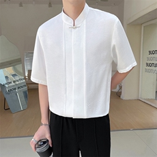 轻熟风~新中式2025夏季垂感冰丝压花中袖衬衫C248/P55，男装衬衫，电商B331