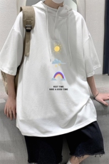 LD54141-P45连帽短袖t恤男大码胖子带帽五分袖中袖大皂风，男装T恤，电商A040
