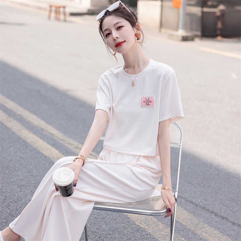 盐系炸街运动休闲套装女夏装2023新款高级感显瘦女神阔腿裤两件套,女装套装/套裙,仟媚宠