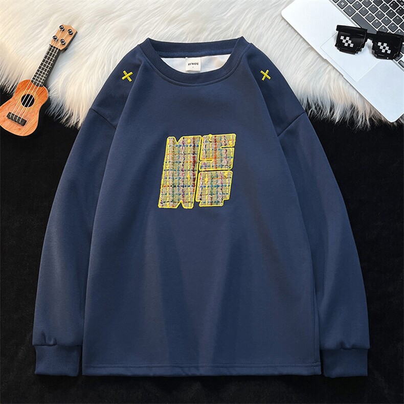 套头长袖美式潮流复古绣花卫衣男春秋圆领宽松情侣上衣W6124-P40,男装卫衣,星座308B-1