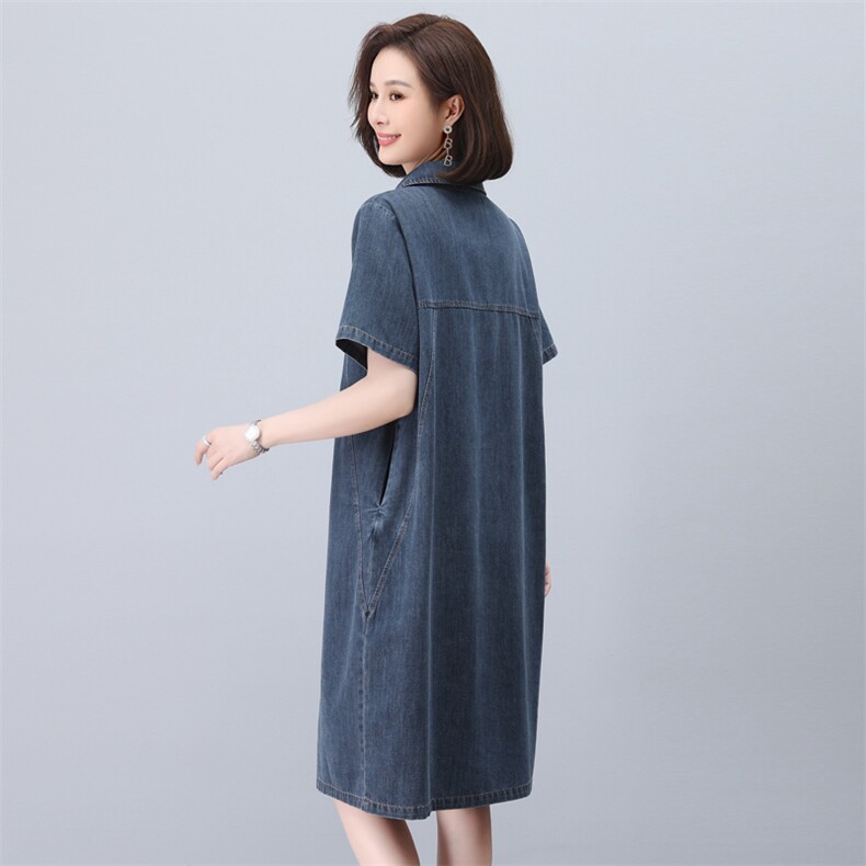 牛仔连衣裙女2024年夏季新款大码宽松显瘦遮肉减龄中长款衬衫裙子,女装连衣裙,韩派