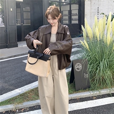 2025秋装新款时髦蛋白皮咖色皮衣外套女2C325-528P155K228，女装皮衣，2C325