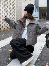 韩版时尚双面呢拼接羽绒服女2025冬季新款显瘦加厚90白鸭绒短外套，女装羽绒服，韩蜜菓