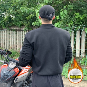 抖音得物高品质美式高街重磅曼巴棉结构螺纹拼接翻领卫衣长袖T恤图片