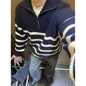 日系毛衣男女秋装ins慵懒风bf复古软糯套头拉链针织衫 M5007图片