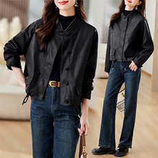 短款棕色皮衣外套女小个子秋季2023年新款美式复古机车服pu皮夹克，女装皮衣，潮流依族