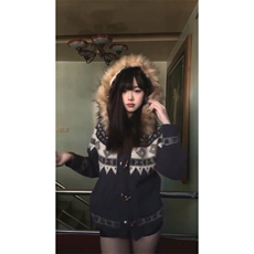 重磅北极绒座山雕大毛毛领毛衣外套冬美式复古休闲慵懒风针织开衫，男装针织衫/毛衣，电商A486