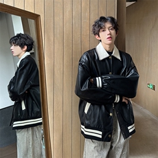 秋装新款撞色学院风PU皮潮男机车男A071-P06-P108，男装工装外套，电商A071