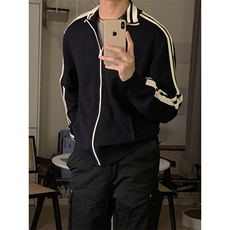 立领男款外套针织衫条纹拉链男上衣休闲痞帅高级感毛衣开衫M879，男装针织衫/毛衣，星座1116A（原606A-3）
