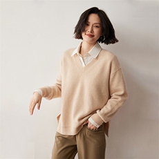 2024秋冬V领加厚彩点山羊绒衫女宽松大码时尚休闲针织打底衫毛衣，女装羊绒衫，蒂暖羊绒