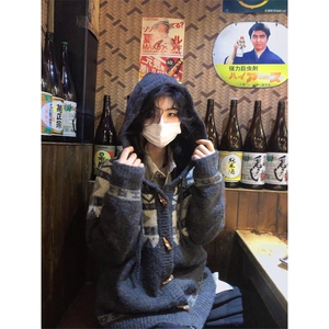 网图有货 美式费尔岛牛角扣连帽毛衣开衫针织外套男女 A1036-P58图片