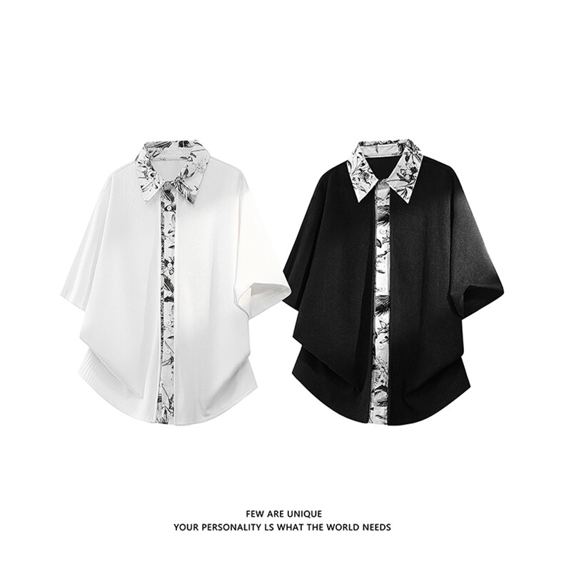 白底肌理提花层次感花卉衬衫短袖男夏季假两件上衣-A2392P36控68，男装T恤，电商B241