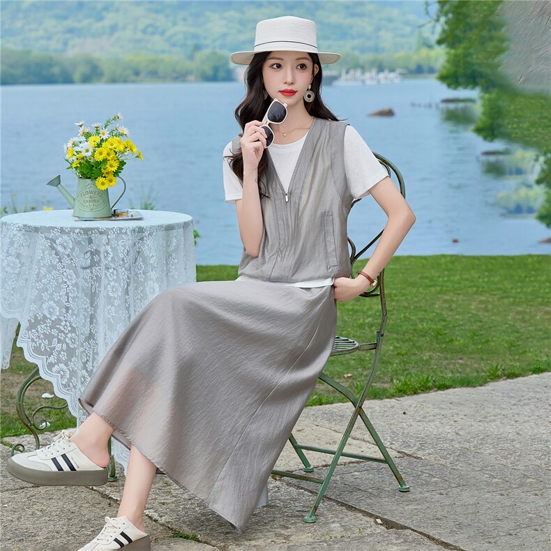 2026夏装新款简约时尚休闲设计感拼接套装两件套,女装套装/套裙,沁沁公主