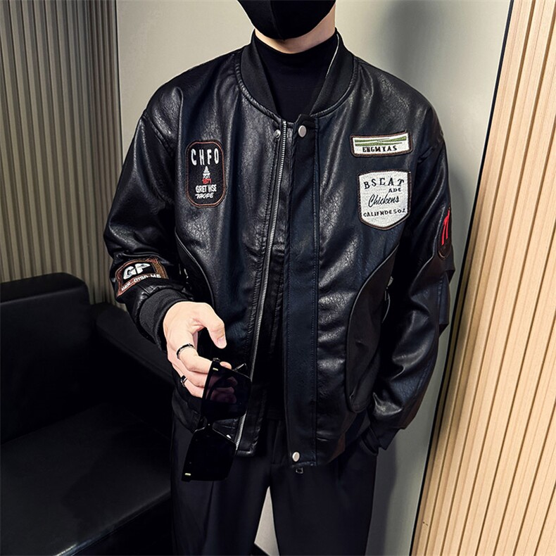 男士皮衣秋季新款棒球领PU皮夹克外套A368-QY9805-P118,男装夹克,电商A368