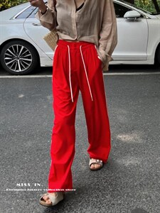 现货 休闲风 侧边条纹阔腿裤,其它,蜜思印·金