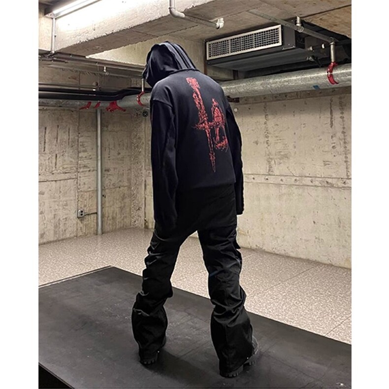 美式重磅龙骨恶魔印花铆钉做旧宽松长袖拉链连帽衫卫衣外套JKW212,女装短外套,星座516A