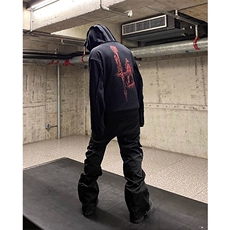美式重磅龙骨恶魔印花铆钉做旧宽松长袖拉链连帽衫卫衣外套JKW212，女装短外套，星座516A