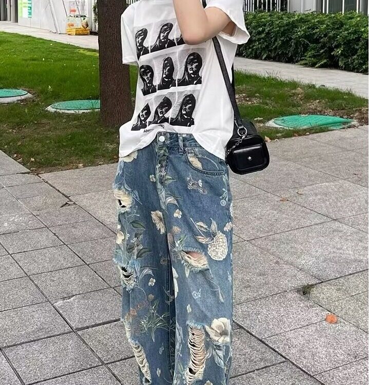 DG50-P55满印花卉阔腿水洗牛仔裤男新款夏季拖地裤子潮-网图现货,男装牛仔裤,星座603-2