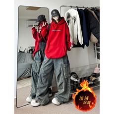 抖音得物供货提供视频秋冬重磅美式宽松织带连帽卫衣0611，男装卫衣，电商A486