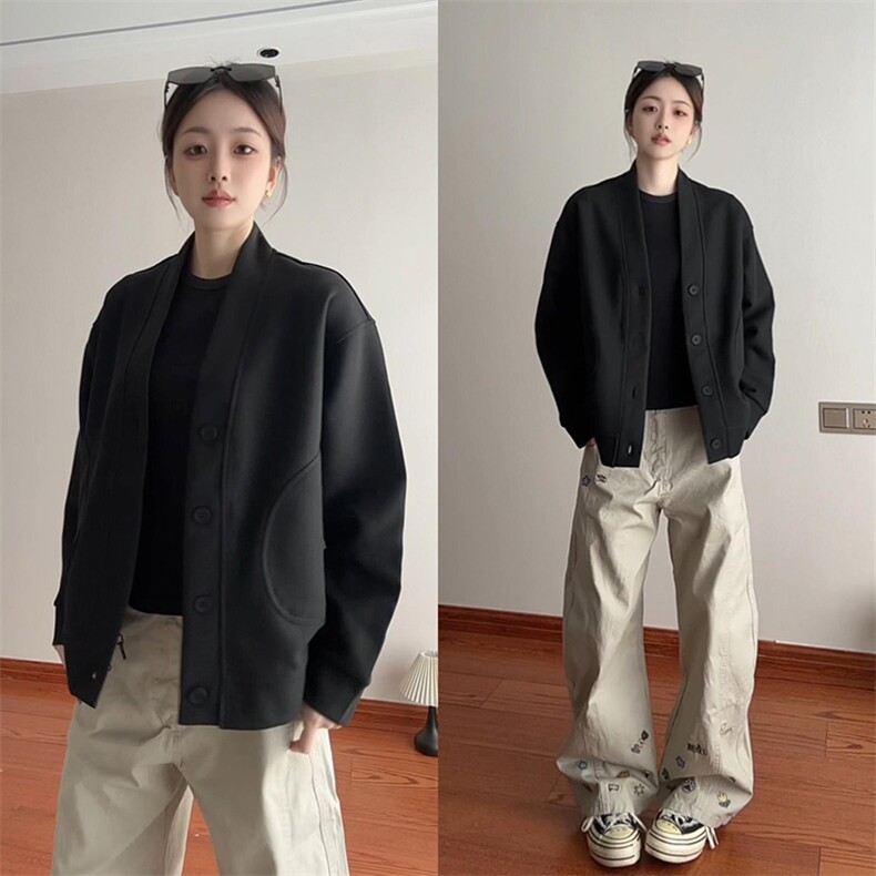 抖音得物高品质二开26春季美式潮牌宽松卫衣开衫日系肌理男女外套,女装短外套,电商A443