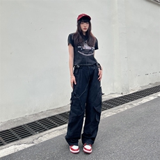 美式高街大口袋工装裤女欧美潮ins宽松休闲阔腿高腰长裤K0424-P50，男装休闲裤，星座1008